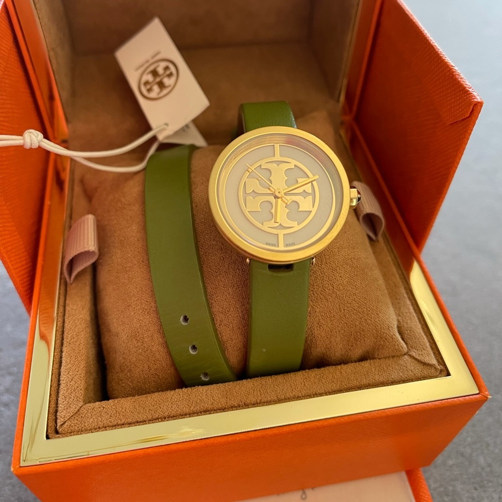 Tory Burch Reva Double Wrap Watch - Green & Gold